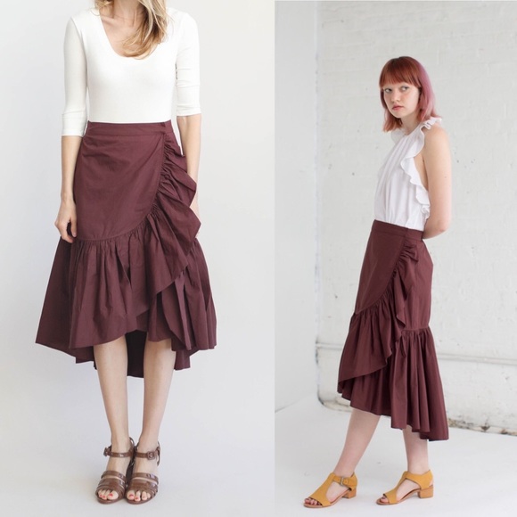 Ulla Johnson Dresses & Skirts - Ulla Johnson Burgundy Camilla Ruffle Wrap Skirt